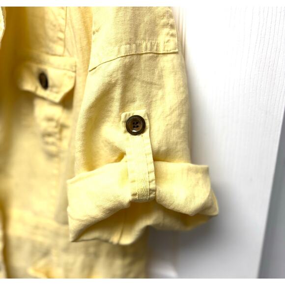 Chico's Butter Yellow Linen Blazer, Tab Sleeves, Big Buttons, Women's 12 or 14 - Picture 5 of 5